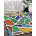 Patterned Green Modern Rug in Family Room, pat65