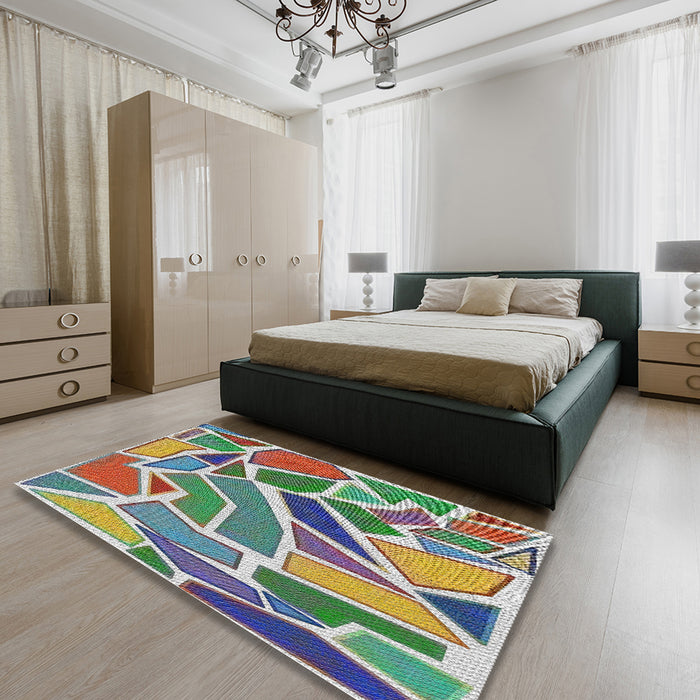 Patterned Green Modern Rug in a Bedroom, pat65