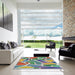 Square Patterned Green Modern Rug in a Living Room, pat65