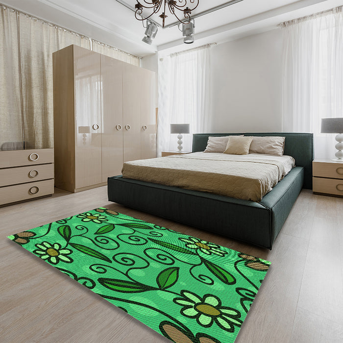 Patterned Deep Emerald Green Rug in Family Room, pat66grn