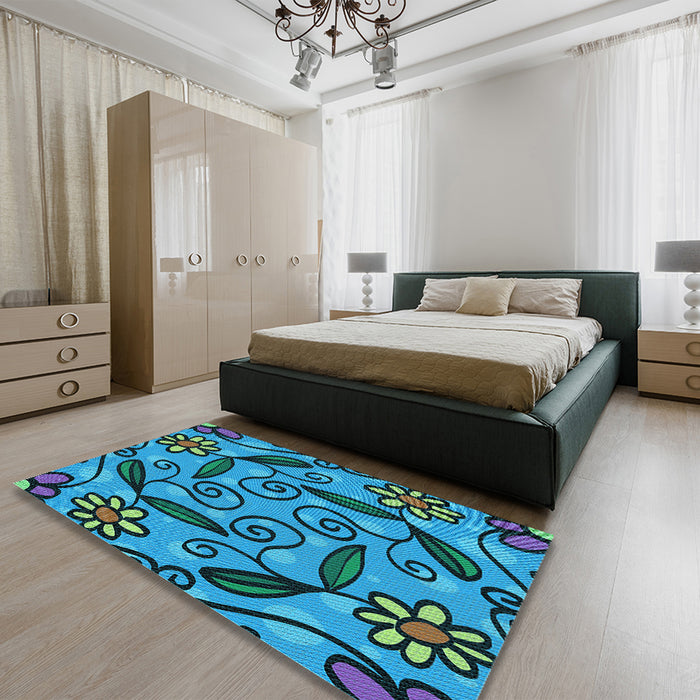 Patterned Blue Rug in Family Room, pat66lblu