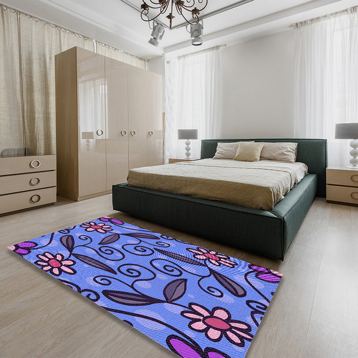Patterned Sky Blue Rug in Family Room, pat66pur