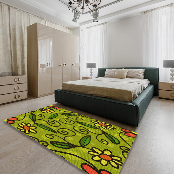 Patterned Pistachio Green Rug in a Bedroom, pat66yw