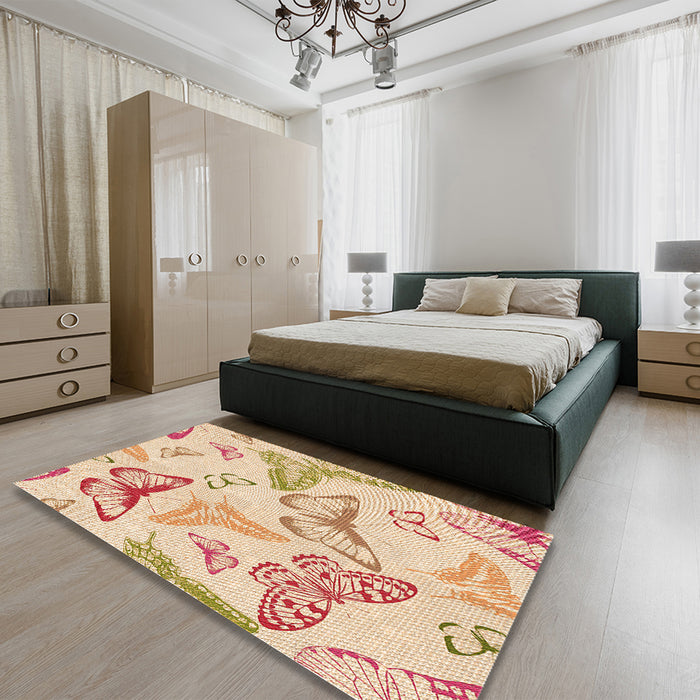 Round Machine Washable Transitional Golden Blonde Gold Rug in a Office, wshpat660org