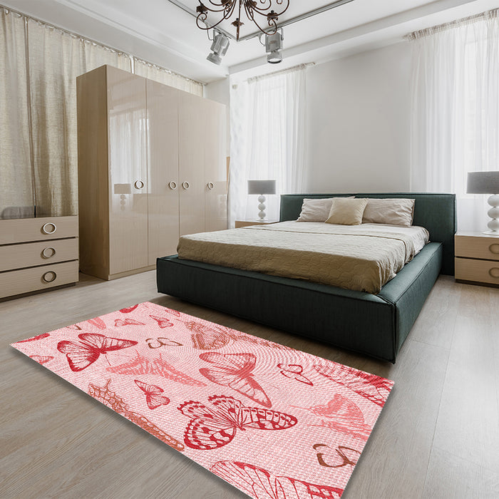 Patterned Light Rose Pink Rug in a Bedroom, pat660rd