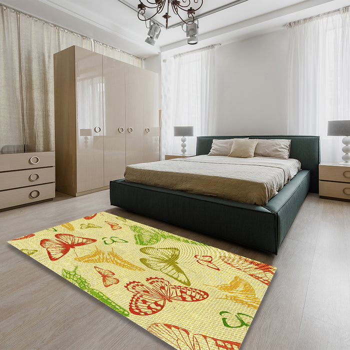 Patterned Orange Gold Rug in a Bedroom, pat660yw