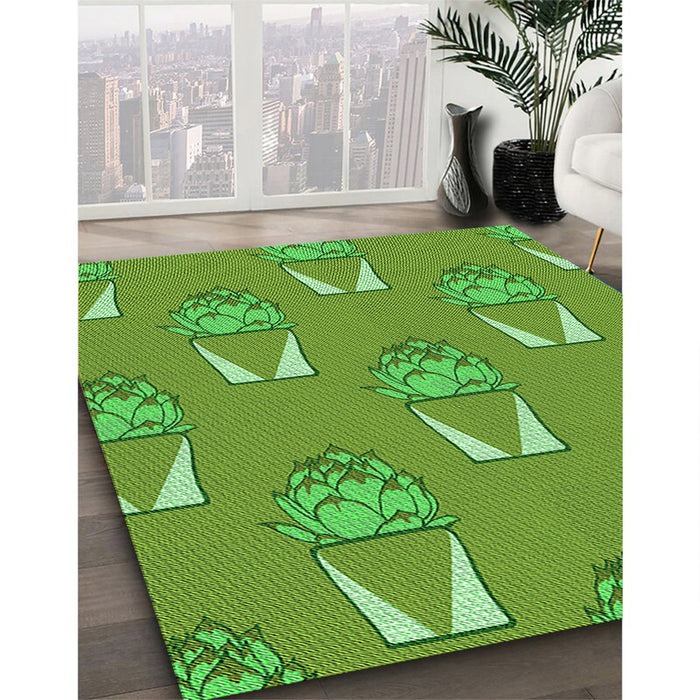 Patterned Dark Lime Green Rug in Family Room, pat662grn