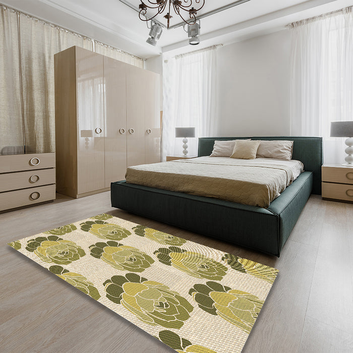 Patterned Brown Gold Rug in a Bedroom, pat663brn
