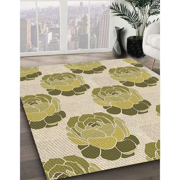 Patterned Brown Gold Rug in Family Room, pat663brn