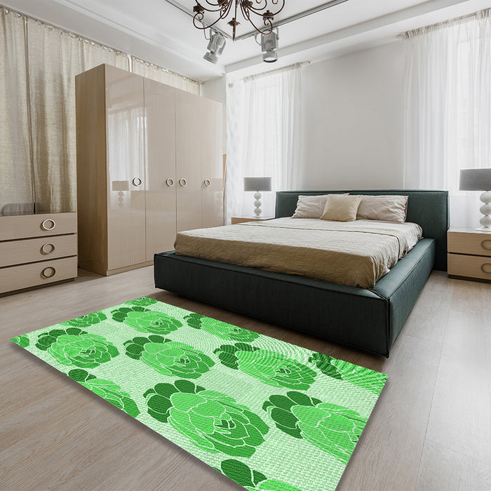 Patterned Jade Green Rug in a Bedroom, pat663grn