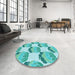 Round Patterned Light Sea Green Rug in a Office, pat663lblu