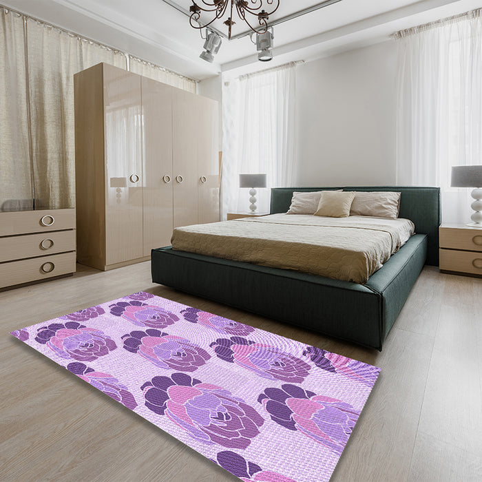 Patterned Blossom Pink Rug in a Bedroom, pat663pur