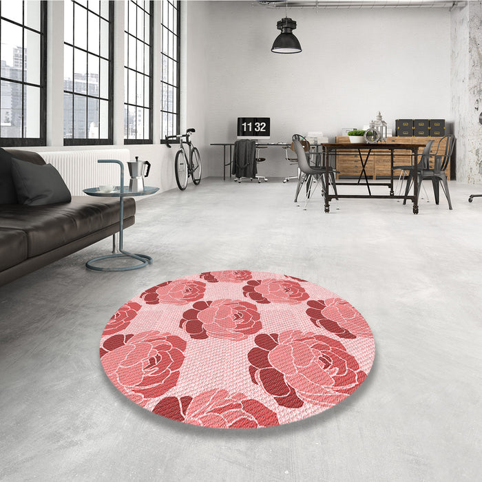 Round Patterned Deep Rose Pink Rug in a Office, pat663rd