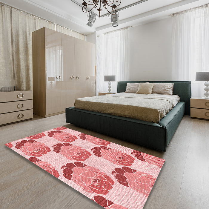 Round Machine Washable Transitional Deep Rose Pink Rug in a Office, wshpat663rd