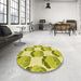 Round Patterned Dark Yellow Green Rug in a Office, pat663yw