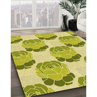 Patterned Dark Yellow Green Rug, pat663yw