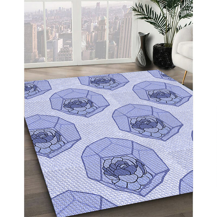 Patterned Medium Slate Blue Rug in Family Room, pat664blu