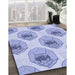 Patterned Medium Slate Blue Rug in Family Room, pat664blu