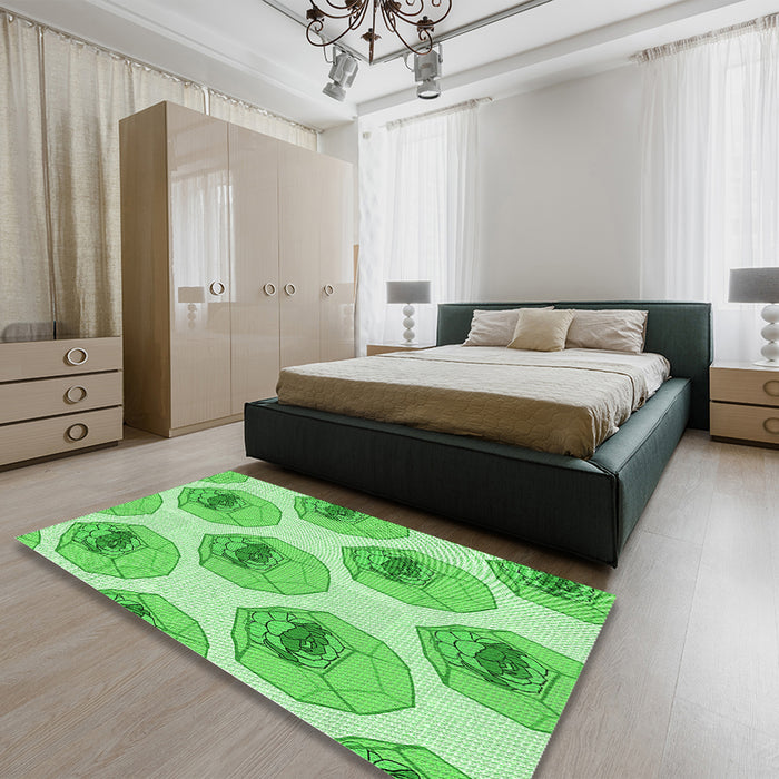 Patterned Green Rug in a Bedroom, pat664grn