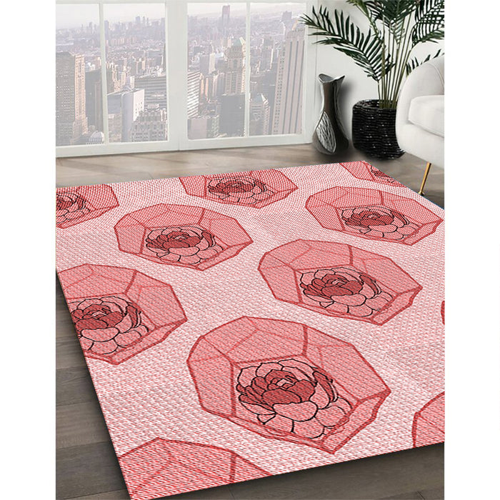Patterned Baby Pink Rug in Family Room, pat664rd