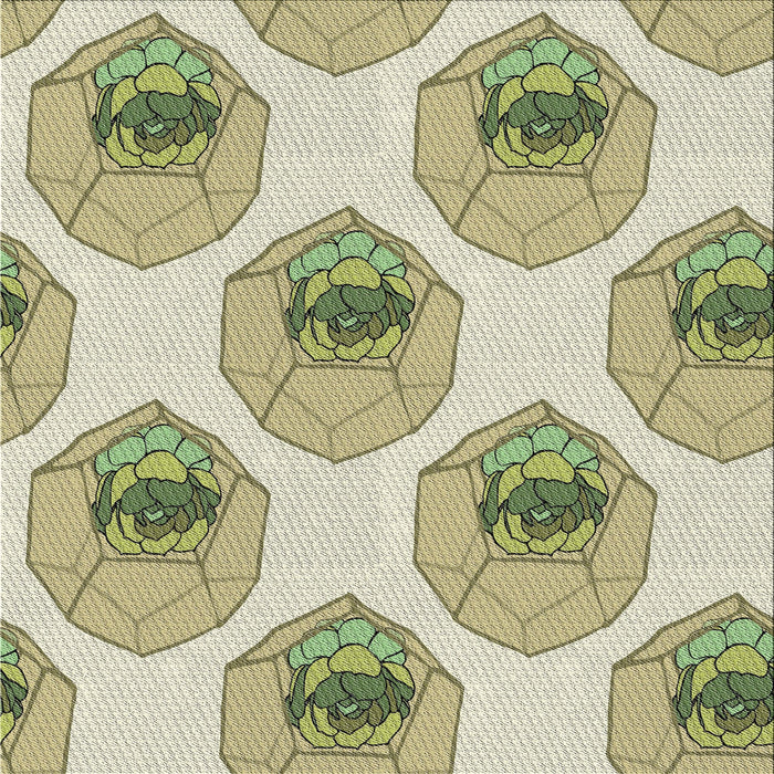 Square Patterned Dark Green Novelty Rug, pat664