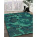 Patterned Dark Cyan Green Rug in Family Room, pat665lblu