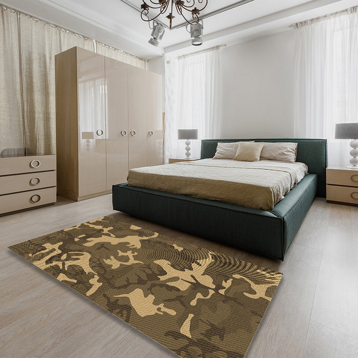 Round Machine Washable Transitional Cinnamon Brown Rug in a Office, wshpat666brn