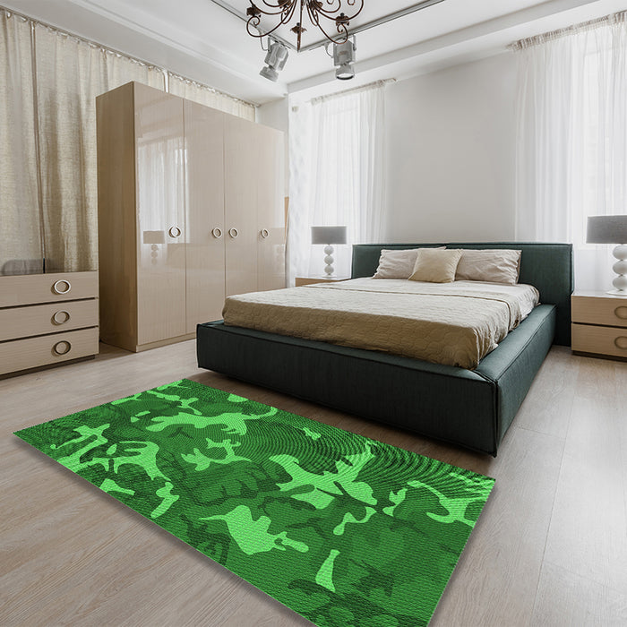 Round Machine Washable Transitional Dark Green Rug in a Office, wshpat666grn
