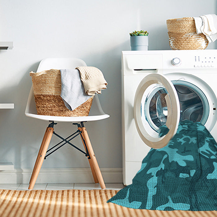 Machine Washable Transitional Dark Turquoise Green Rug in a Washing Machine, wshpat666lblu