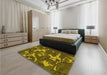 Patterned Dark Golden Brown Rug in a Bedroom, pat666yw