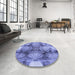 Round Patterned Denim Blue Rug in a Office, pat667blu