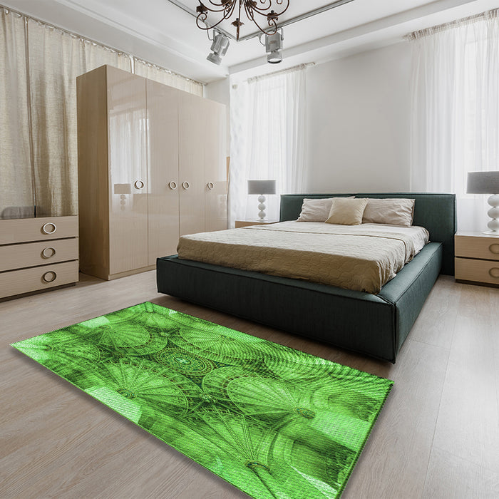 Patterned Green Rug in a Bedroom, pat667grn