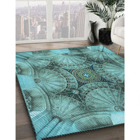 Patterned Turquoise Green Rug, pat667lblu
