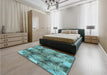 Patterned Turquoise Green Rug in a Bedroom, pat667lblu
