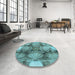 Round Patterned Turquoise Green Rug in a Office, pat667lblu
