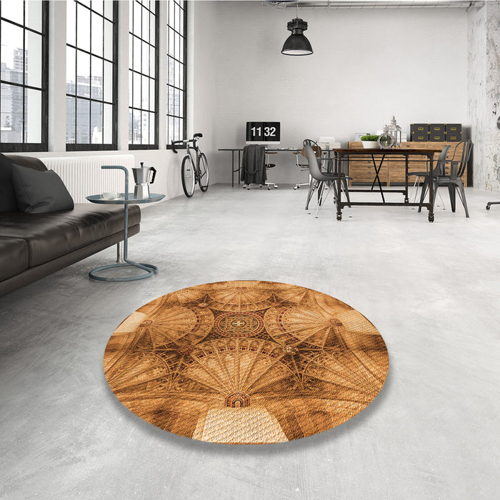 Round Patterned Orange Rug in a Office, pat667org