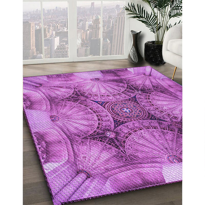 Patterned Purple Rug in Family Room, pat667pur