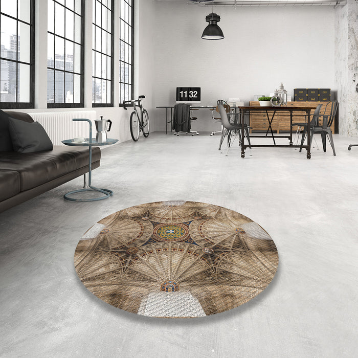 Round Patterned Reddish Brown Novelty Rug in a Office, pat667