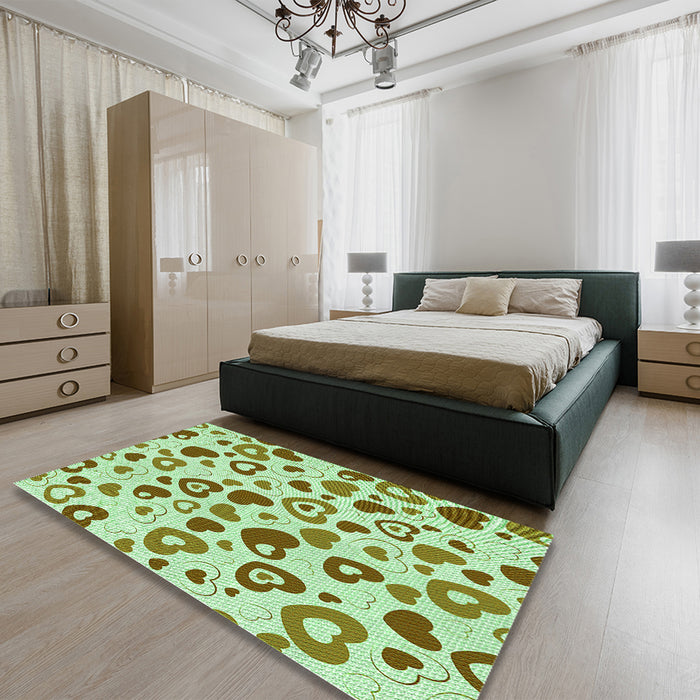 Patterned Pale Green Rug in a Bedroom, pat668grn