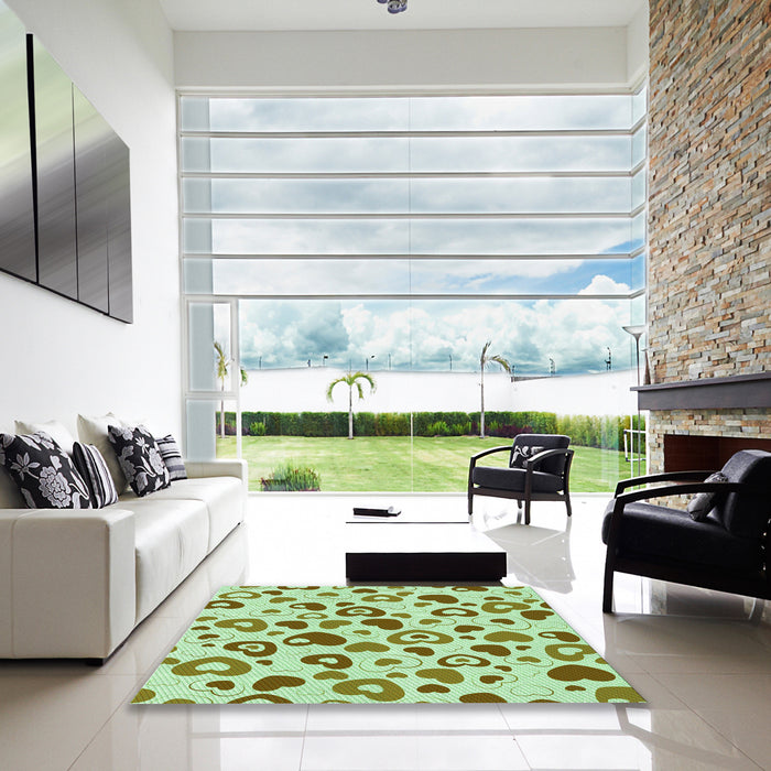 Square Patterned Pale Green Rug in a Living Room, pat668grn