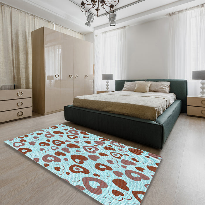 Patterned Dark Almond Brown Rug in a Bedroom, pat668lblu