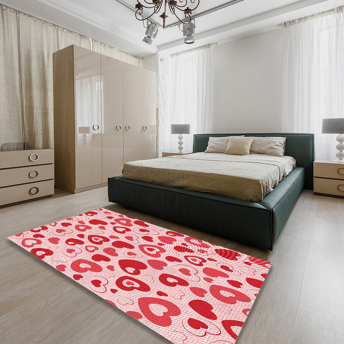 Patterned Pink Rug in a Bedroom, pat668rd