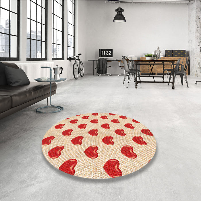 Round Patterned Bright Orange Rug in a Office, pat669org