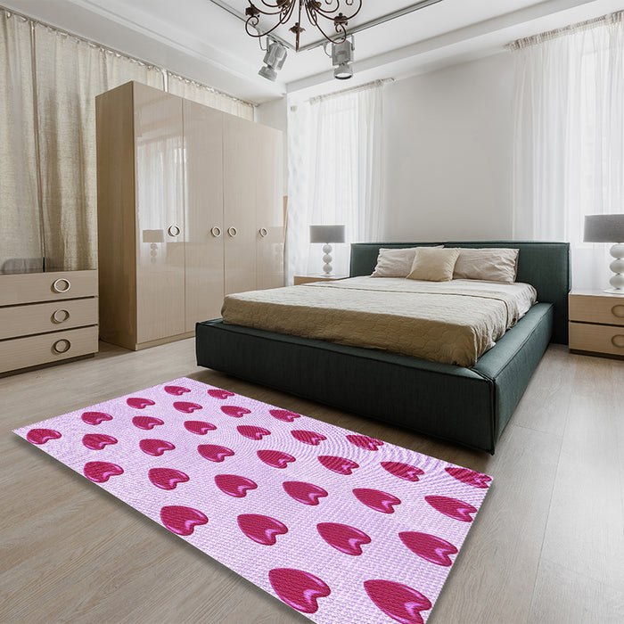 Patterned Neon Pink Rug in a Bedroom, pat669pur