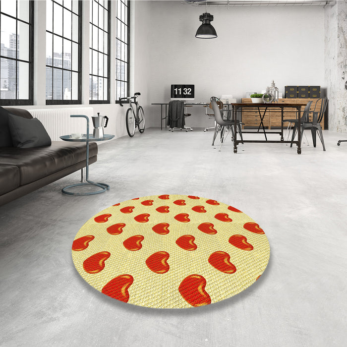 Round Patterned Neon Orange Rug in a Office, pat669yw