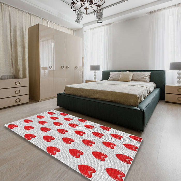 Patterned Cherry Red Novelty Rug in a Bedroom, pat669