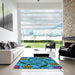 Square Patterned Dark Blue Grey Blue Modern Rug in a Living Room, pat66