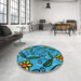 Round Patterned Dark Blue Grey Blue Modern Rug in a Office, pat66