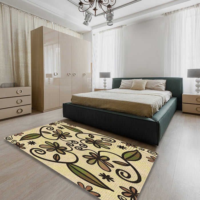 Machine Washable Transitional Mustard Yellow Rug in a Family Room, wshpat67brn