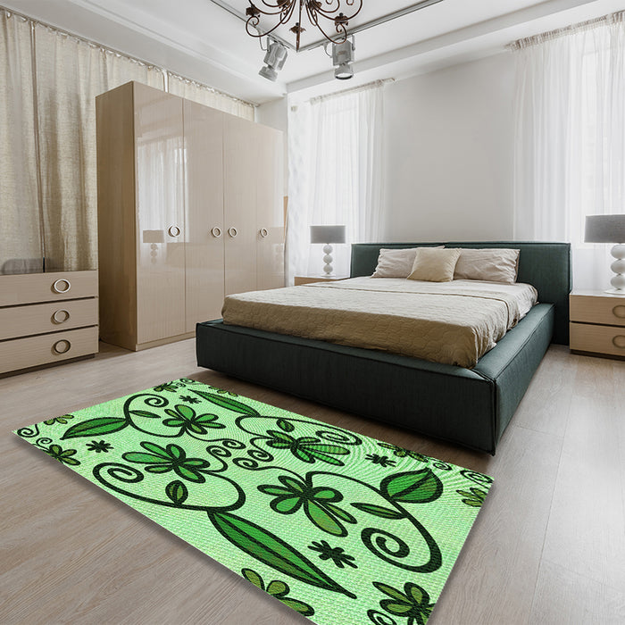 Machine Washable Transitional Jade Green Rug in a Family Room, wshpat67grn